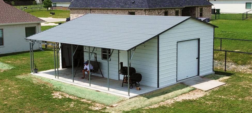 White Metal Building with Lean-To