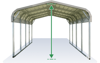 Illustration of a carport with lines indicating the center clearance measurement.