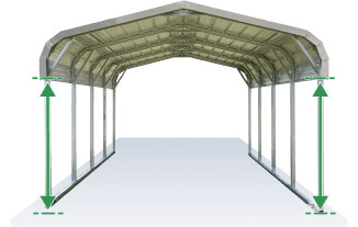 Illustration of a carport with lines indicating the leg height measurement.