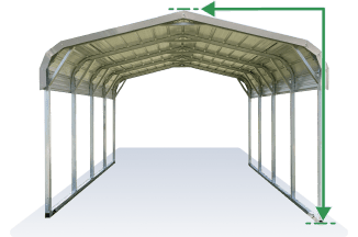 Illustration of a carport with lines indicating the peak height measurement.