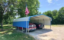 Blue two car carport