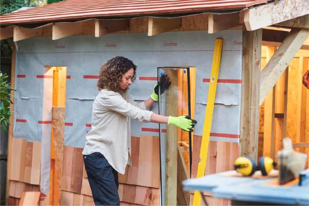 A tiny house under construction after receiving a shed permit.