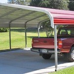 vehicle covered by a red metal carport