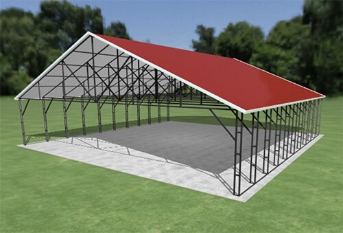 Build your own carport from one of our kits, or use our online tool to build a carport like this red one and let us assemble it on site for you