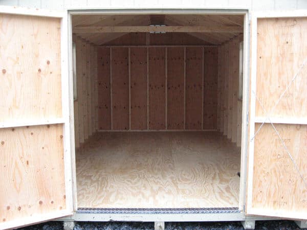 prefab wooden storage shed interior