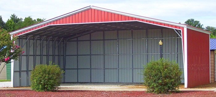 An extra-wide metal garage for an RV