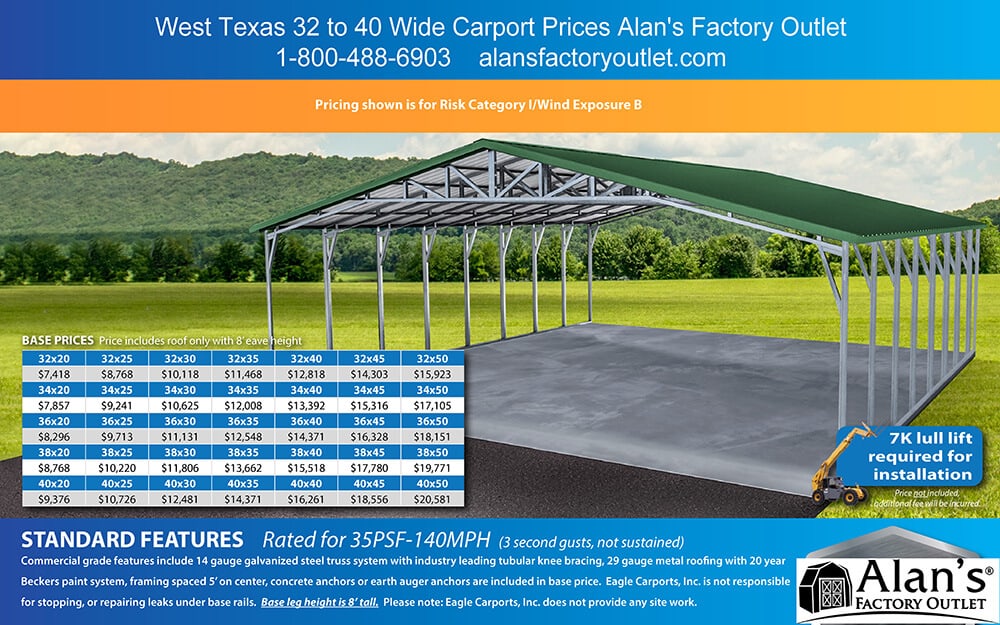west texas 32 to 40 wide carports