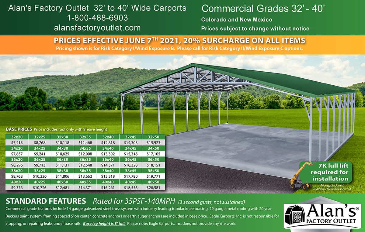 32 to 40 carport prices co and nm