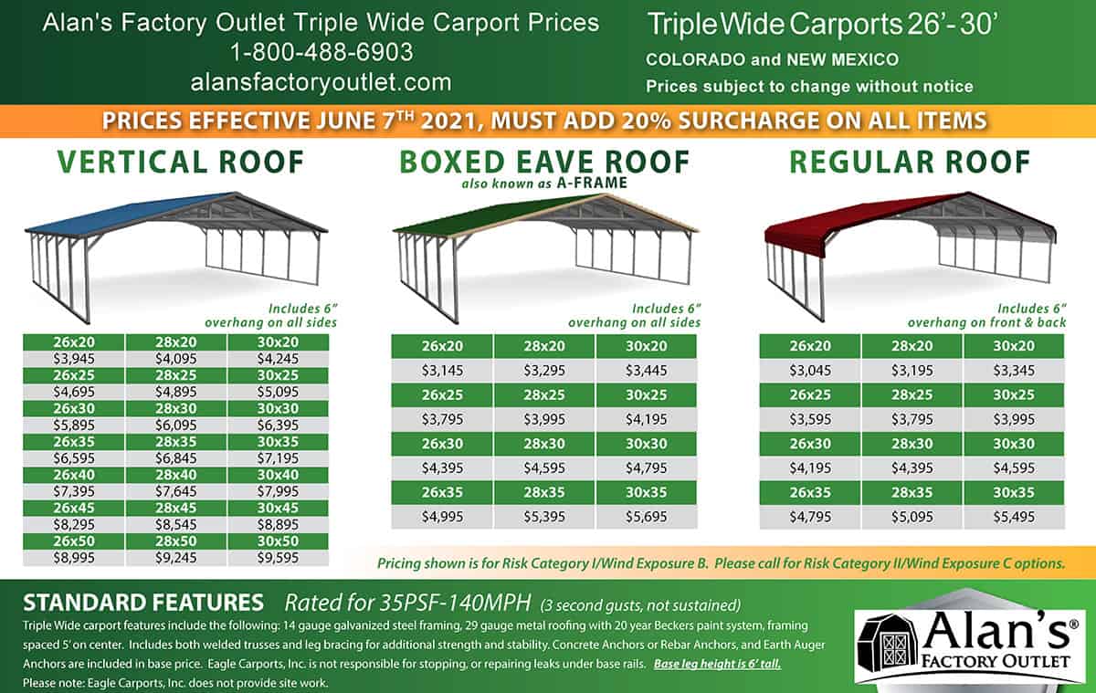 26 to 30 wide carport prices