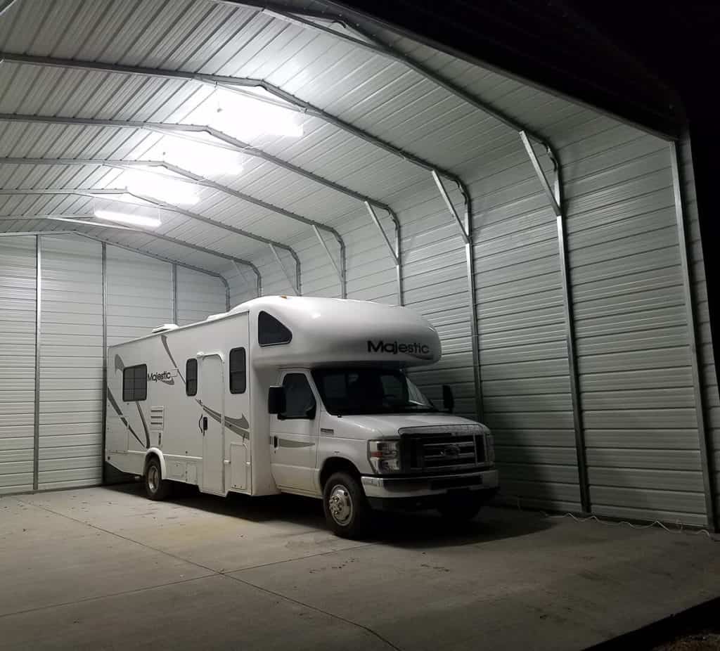 RV in Portable Garage