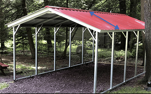 A red vertical-style carport