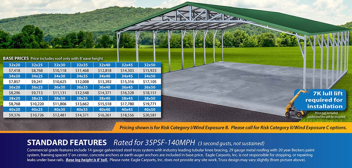32 to 40 commercial carport prices and metal buildings eagle carports