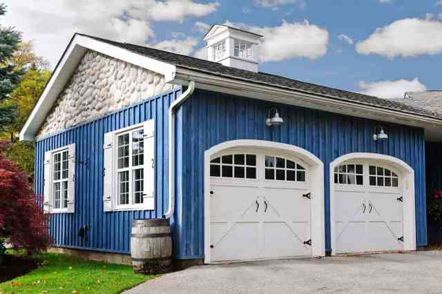 blue house two car garage