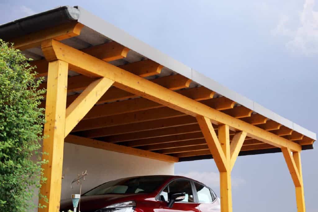 carport with wooden beams