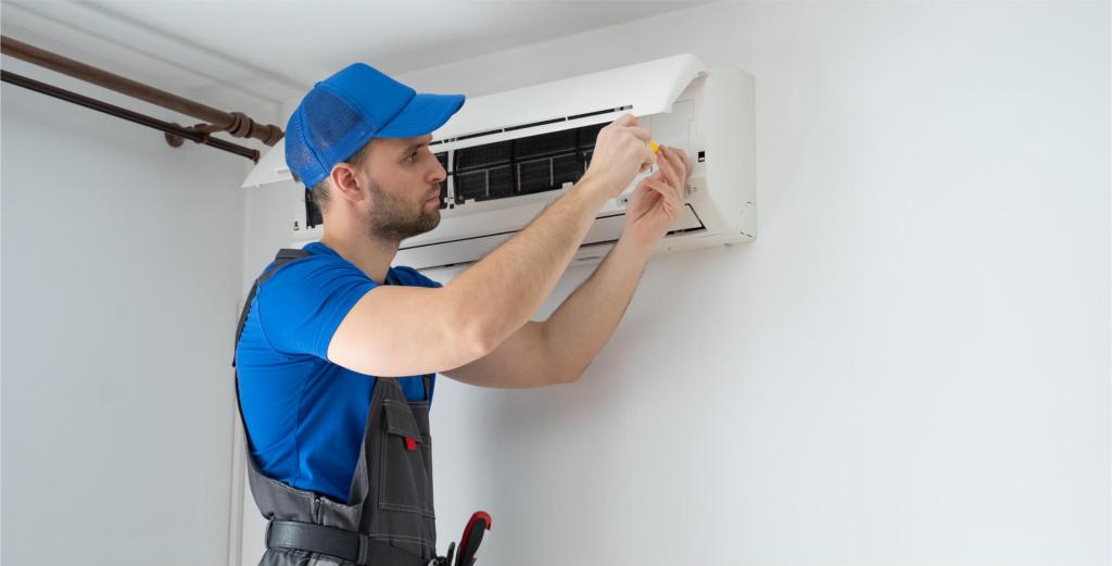 HVAC technician fixing air conditioner