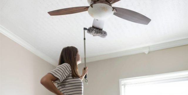 Ceiling fan used to improve air circulation inside a garage or enclosed space