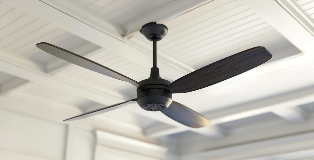 Ceiling fan with wooden blades