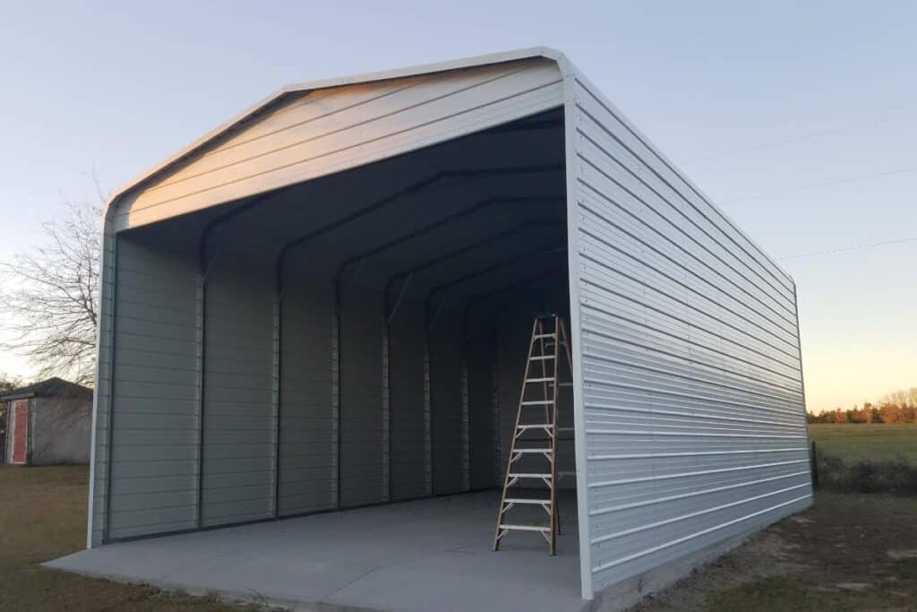 prefab metal carport with enclosed walls