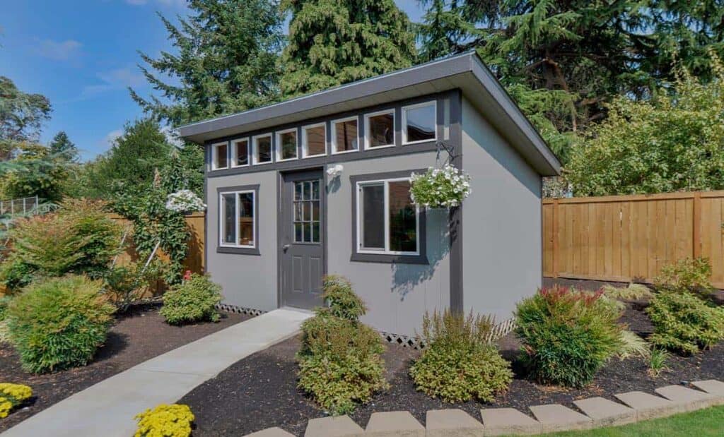 modern gray shed with slanted roof