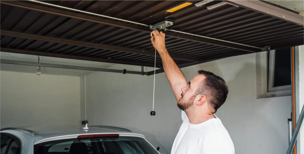 man opening garage door