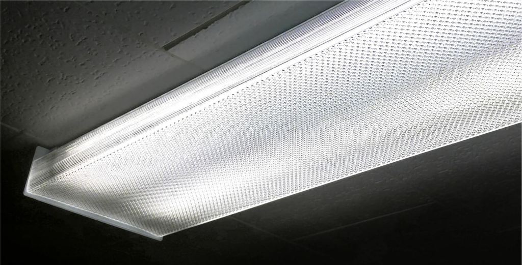 Bright LED panel light on ceiling