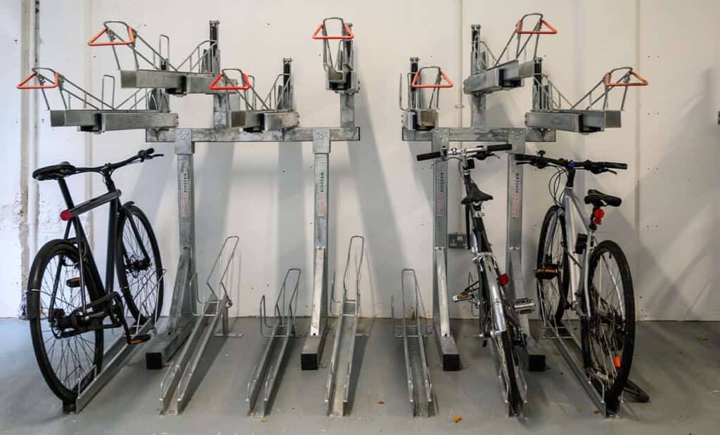 bikes on a floor rack