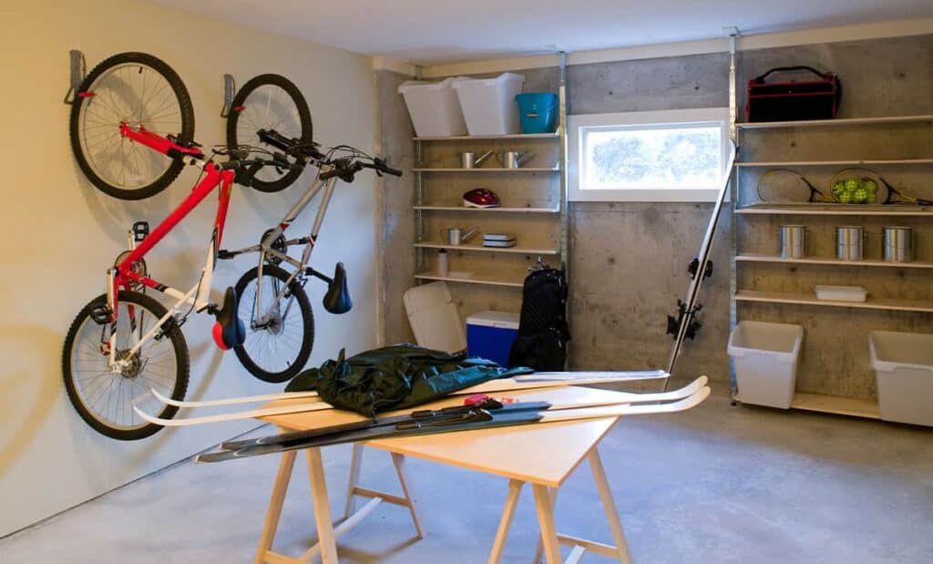 bikes on wall mount in a garage