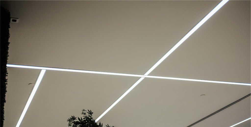 Sleek linear LED lights on a modern ceiling