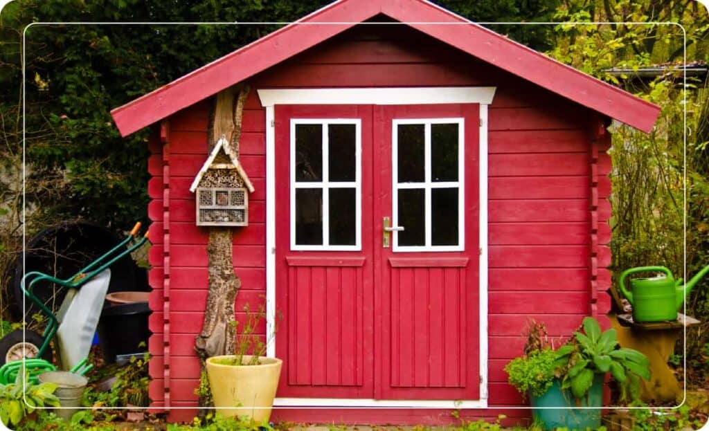 red painted shed