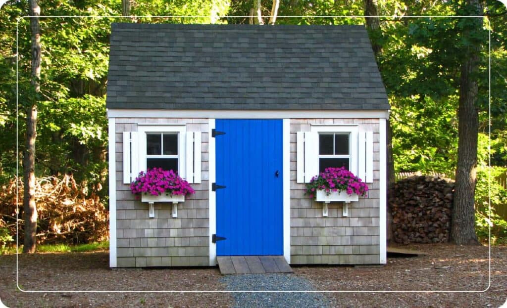shed with blue colored door