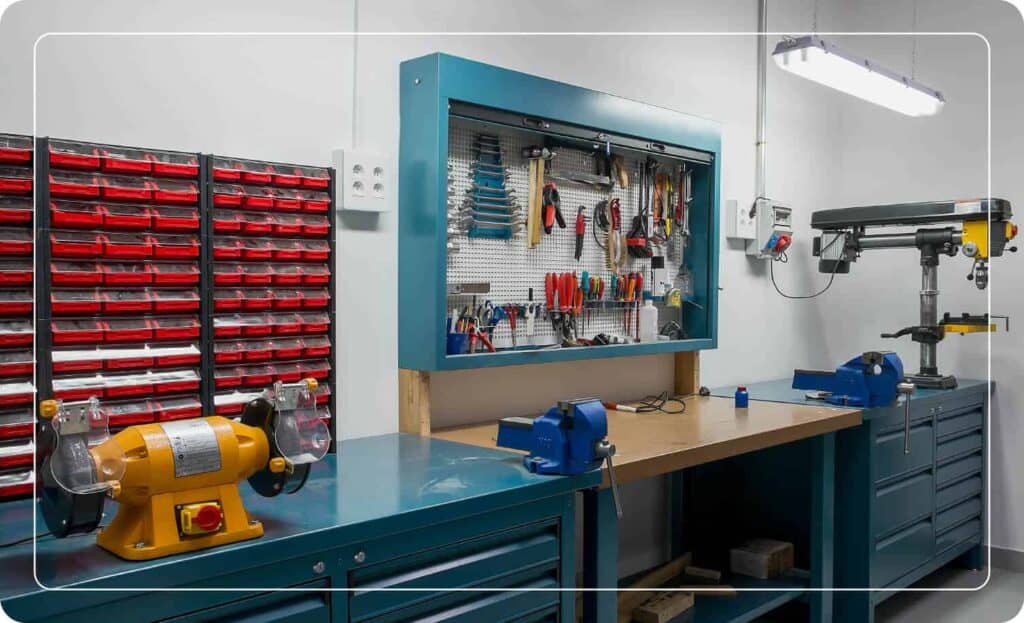 garage makeover with mounted tool organizer