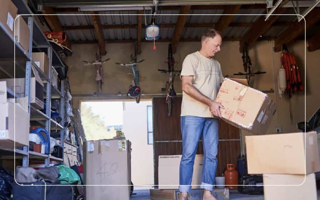 man decluttering and cleaning garage 