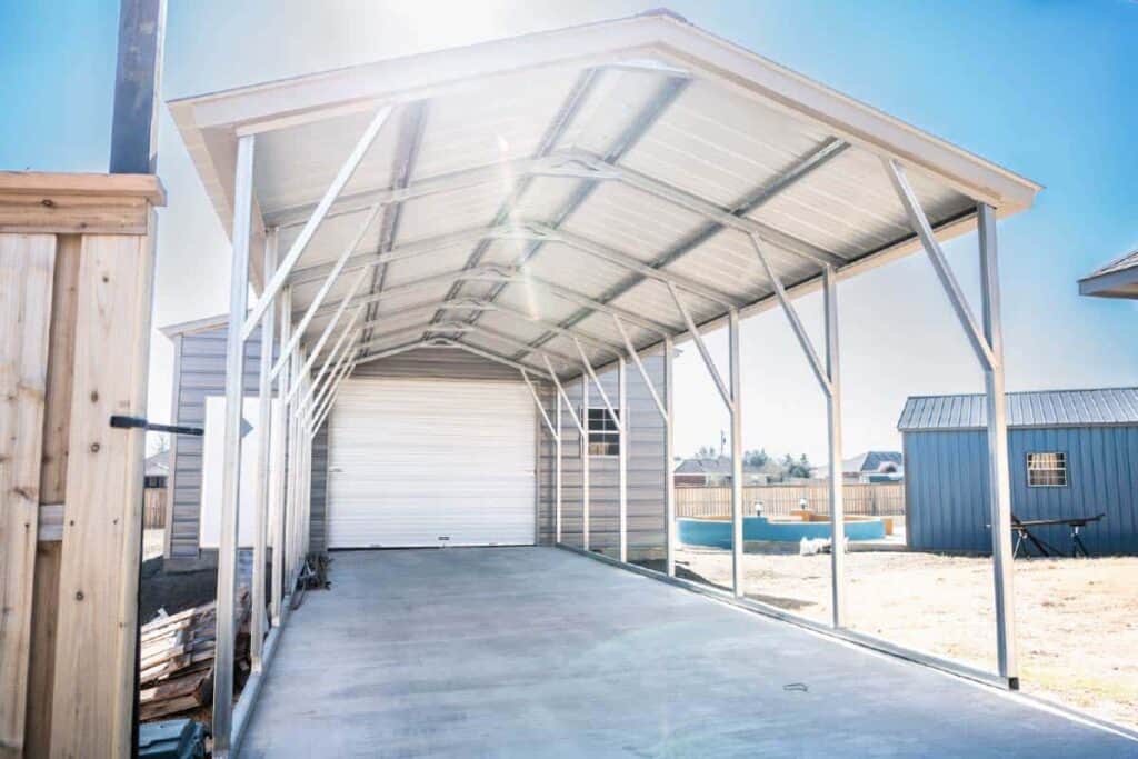 metal carport structure on a driveway