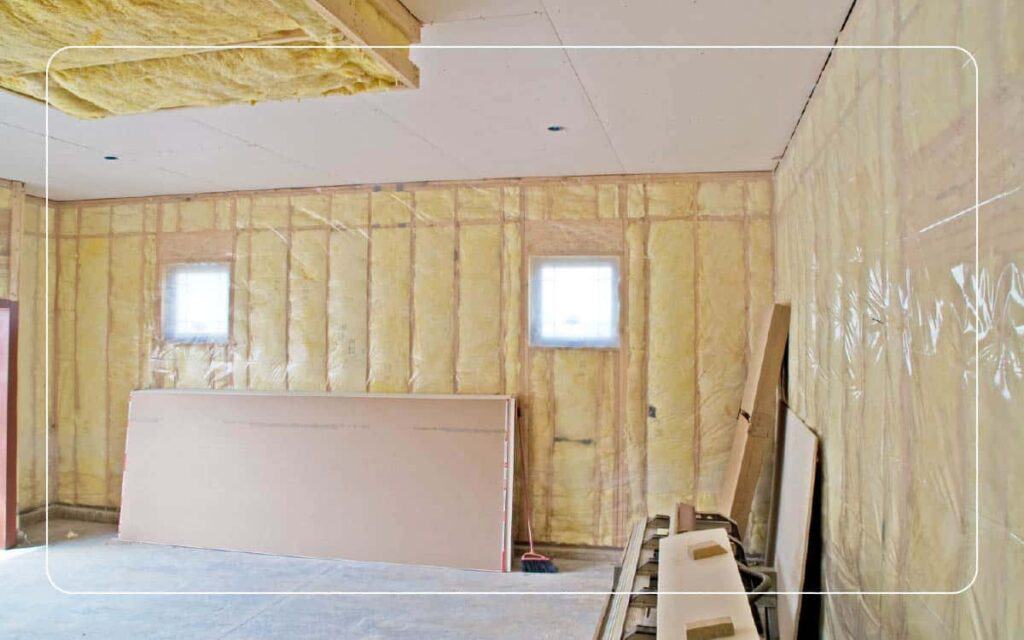 interior view of garage with insulation on walls