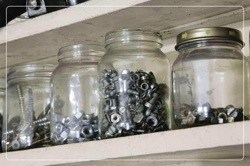 screws stored in glass mason jars 