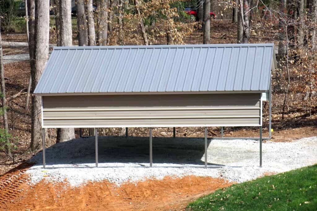 tan carport with gray gable roof style
