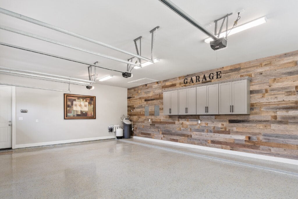 garage wall with wood paneling design