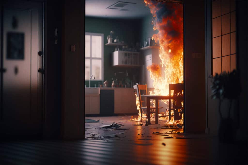 A fire in a home.