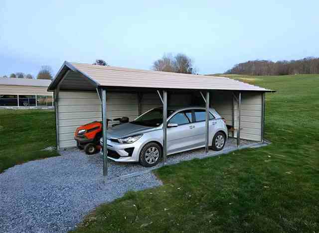 car parked under modern metal carport