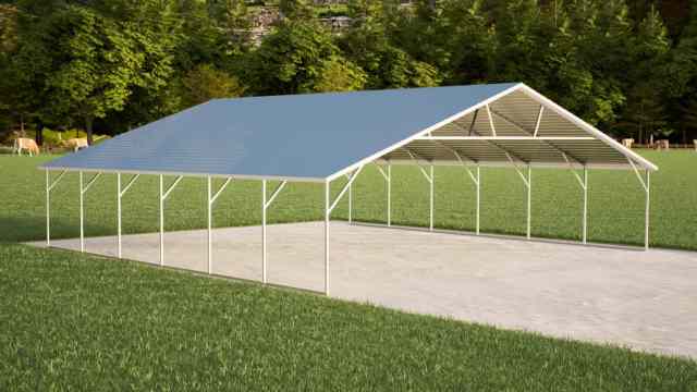 30x30 Boxed Eave Roof Triple Wide Steel Carport