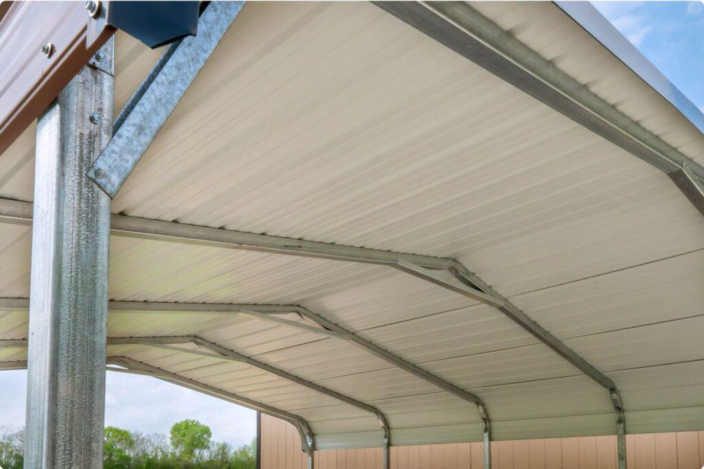 Inside view of a regular carport roof.