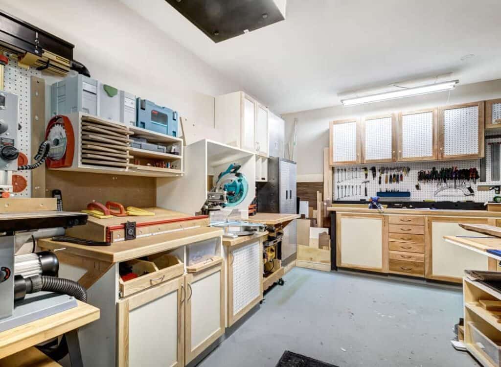 interior view of garage converted into a workshop