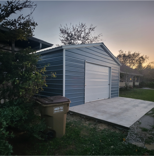 Newly built blue garage