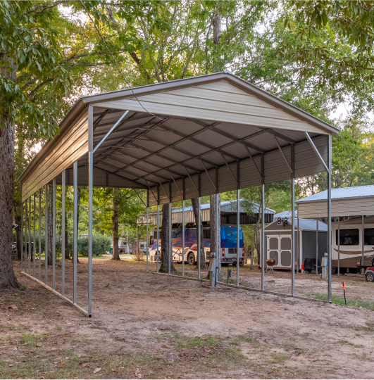 New carport surrounded by trees