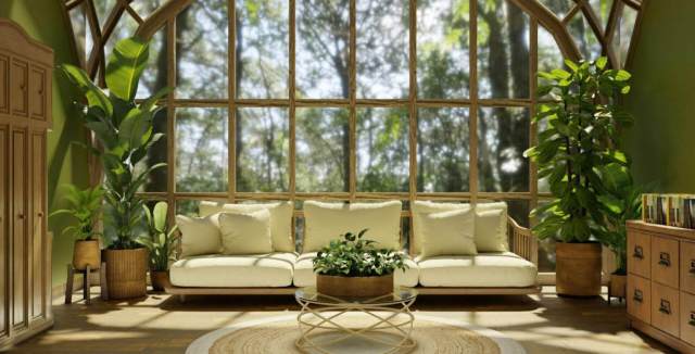 Bright sunroom lounge idea for a finished metal building home or barndominium