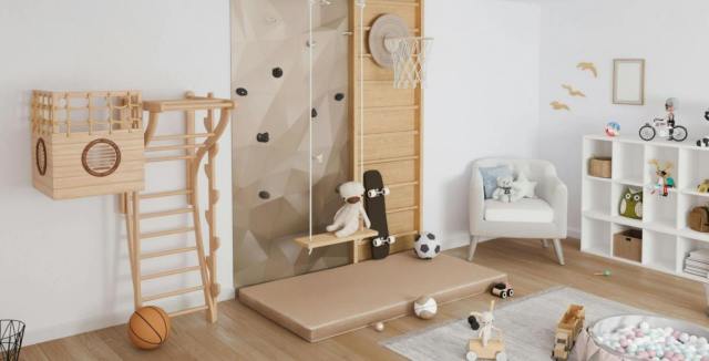 Kids playroom with climbing wall, an idea for converting a garage into living space