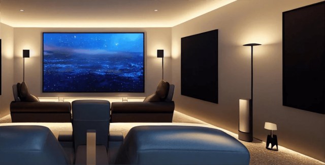 Home theater with a large screen and reclining seats