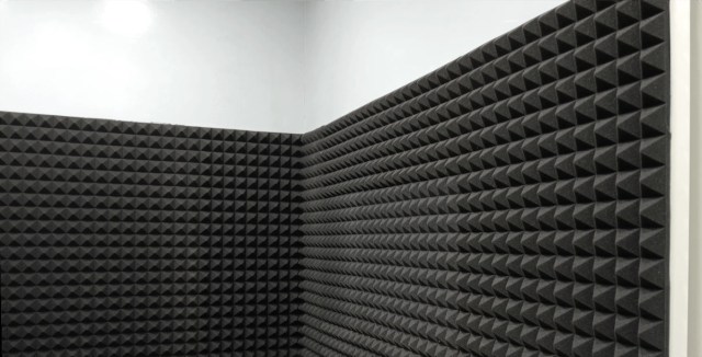 Soundproof room with acoustic foam panels