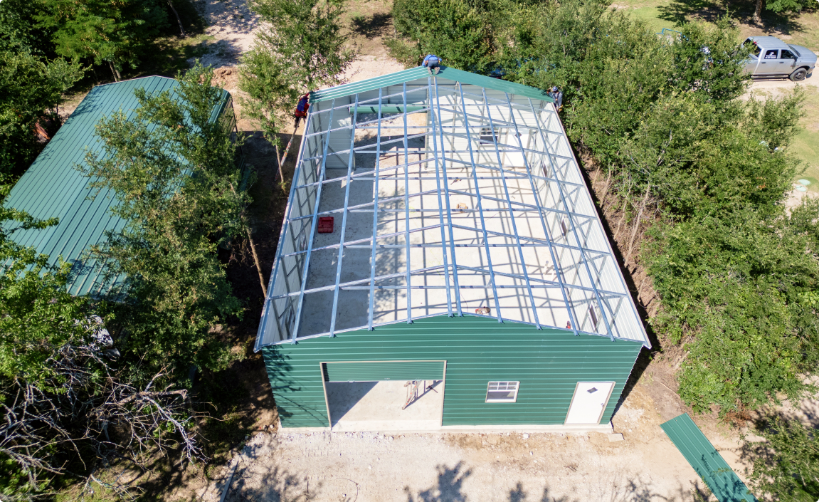 Large metal building under construction