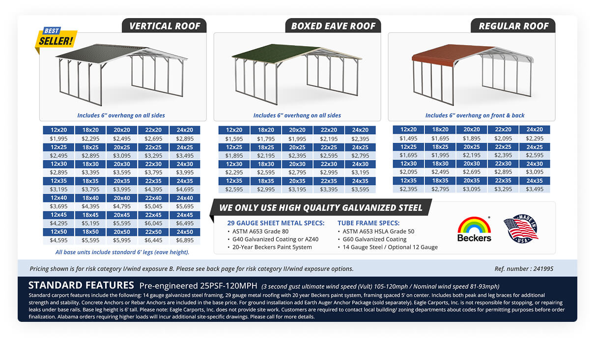 12 to 24 Wide Carport Prices
